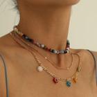 Glass Bead Fringed Layered Alloy Choker 1 Pc - Gold - One Size