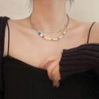 Faux Pearl Flower Layered Necklace Silver - One Size