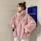 Long Sleeve Turtleneck Plain Lambswool Jacket Pink - One Size