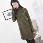 Mock Two-piece Turtleneck Long-sleeve Dress