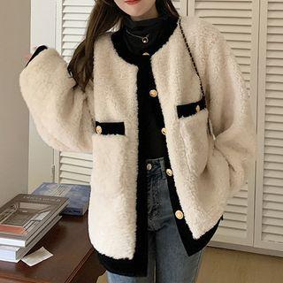 Round Neck Fleece Button-up Jacket