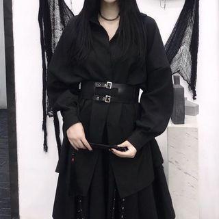 Set: Plain Shirt + Buckled Waist Belt