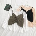 Set Of 2: Long-sleeve Chiffon Top + Knotted Camisole Top