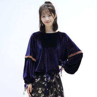 Ribbon Trim Velvet Pullover