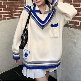 Mock Two-piece Striped Trim Sweater