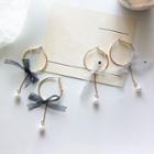 Faux Pearl Bow-accent Hoop Dangle Earring