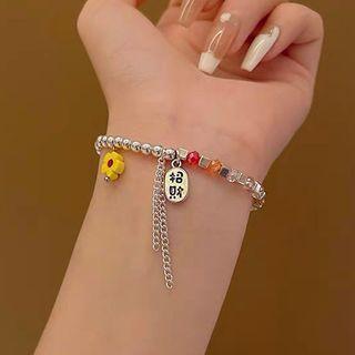 Chinese Character Beaded Bracelet Red & Green & White - One Size