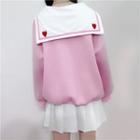 Sailor Collar Heart Embroidery Sweatshirt Pink - One Size