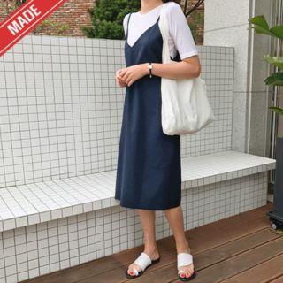 Linen Blend V-neck Sleeveless Dress