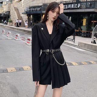 Long-sleeve Blazer / Plain Pleated Skirt / Belt