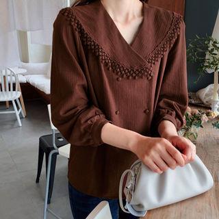 Double-breasted Crochet-trim Blouse