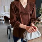 Double-breasted Crochet-trim Blouse