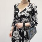 3/4-sleeve Floral-pattern Maxi Dress