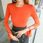 Round-neck Cutout-sleeve Top