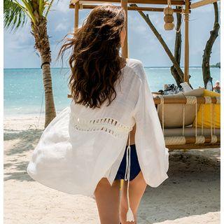 Crochet Trim Tasseled Open-front Jacket
