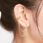 Star Chained Stud Ear Cuff 1 Pc - Silver Needle Earring - Gold - One Size