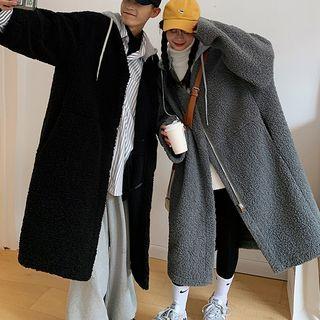 Couple Matching Hooded Fleece Zip-up Long Coat