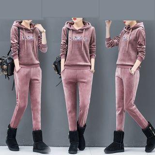 Set: Letter Velvet Hoodie + Pants