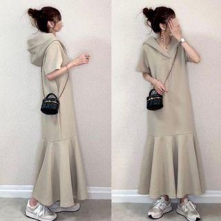 Short-sleeve Plain Hoodie Dress