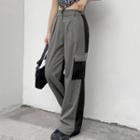High-waist Pocket Color-block Wide-leg Pants