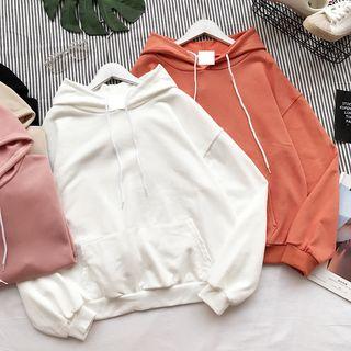 Plain Loose-fit Batwing-sleeve Hooded Sweatshirt