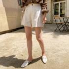 Band-waist Pleated-front Shorts Beige - One Size