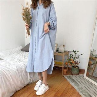 Drop-shoulder Long Shirtdress