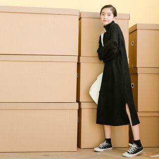 Turtleneck Side Slit Knit Dress Black - One Size