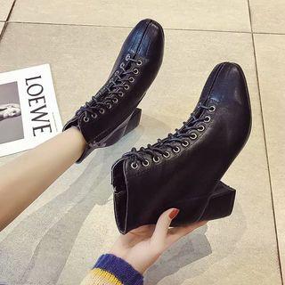 Block Heel Square-toe Lace-up Short Boots