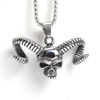 Horned Skull Pendant Silver - One Size