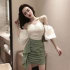Cold Shoulder Elbow-sleeve Top / Mini Pencil Skirt