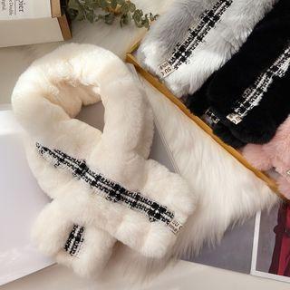 Faux Fur Plaid Panel Scarf
