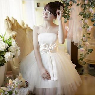 Strapless Bow-accent Tulle A-line Cocktail Dress