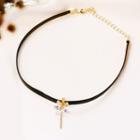 Flower Rhinestone Pendant Choker Black - One Size