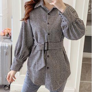 Houndstooth Belted Shirt Jacket