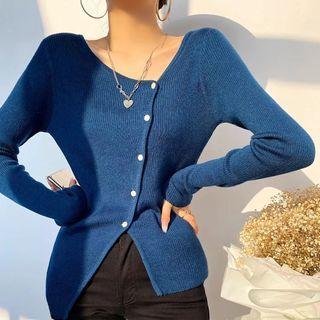 Long Sleeve Button-up Irregular Hem Sweater