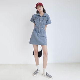 Washed Denim A-line Mini Dress