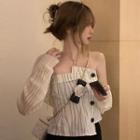 Asymmetrical Button-up Tube Top / Long-sleeve Tie-strap Cropped Cardigan