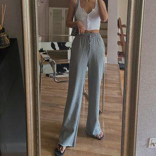 High-waist Straight Leg Cotton Pants
