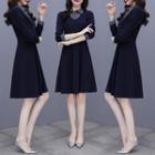 Long-sleeve Striped Panel Mock Two-piece Dress