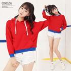 Two-way Contrast-trim Hooded Pullover