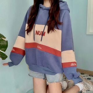 Lettering Embroidered Color Block Hoodie