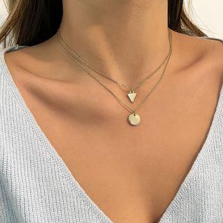 Set Of 2: Circle / Triangle Pendant Alloy Necklace Set - 3187 - Gold - One Size