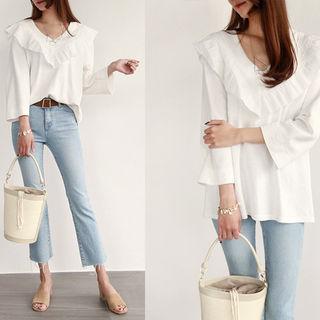 Frilled V-neck Tie-back Top