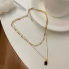Pendant Layered Alloy Necklace 1 Pc - Black & Gold - One Size