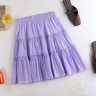 Plain Ruffle Trim Mini A-line Skirt