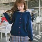 Heart Embroidered Collared Cardigan