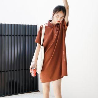 Letter Embroidered Short-sleeve Polo Shirt Dress