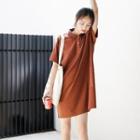 Letter Embroidered Short-sleeve Polo Shirt Dress