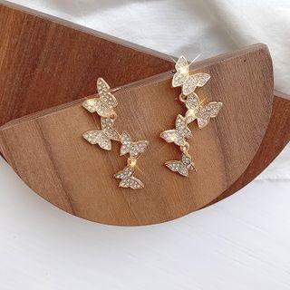 Rhinestone Butterfly Drop Earring 1 Pair - Am2322 - As Shown In Figure - One Size
